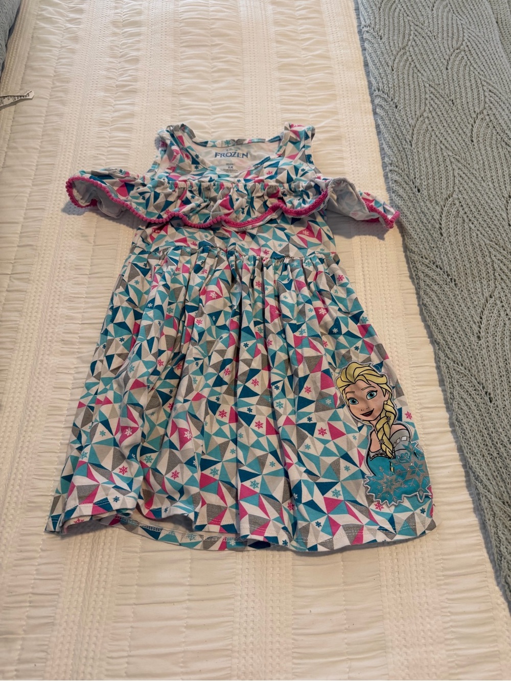 Disney Frozen Elsa Ruffled Cold-Shoulder Dress - Blue/Pink/White